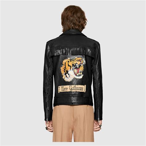 gucci leather jacket with bow|gucci tiger leather jacket.